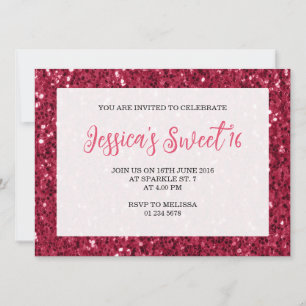 Magenta dark pink sparkles Sweet 16 elegant script Invitation
