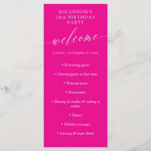Magenta Delicate Calligraphy Birthday Party Programme