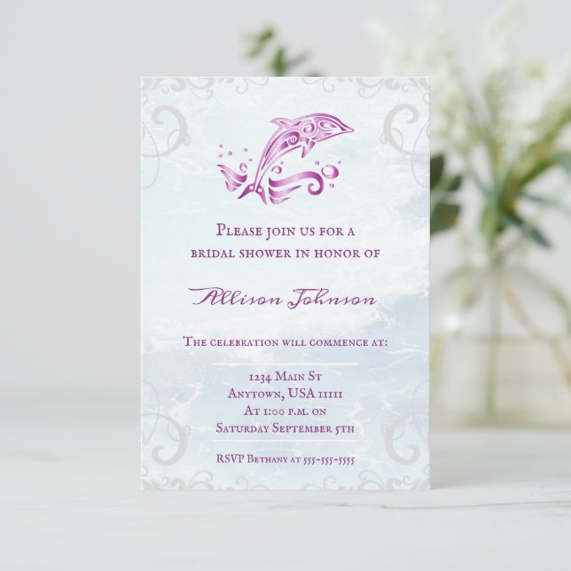 Magenta Dolphin Bridal Shower Invite (Standing Front)