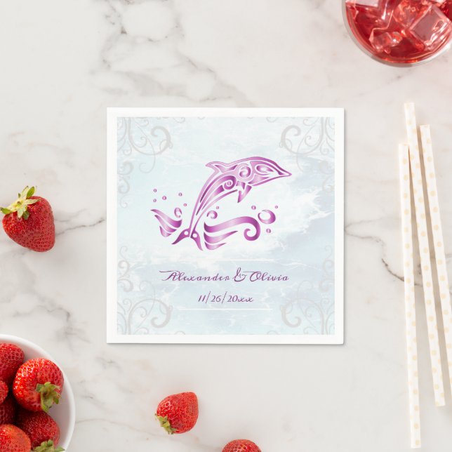 Magenta Dolphin Bridal Shower Napkin (Insitu)