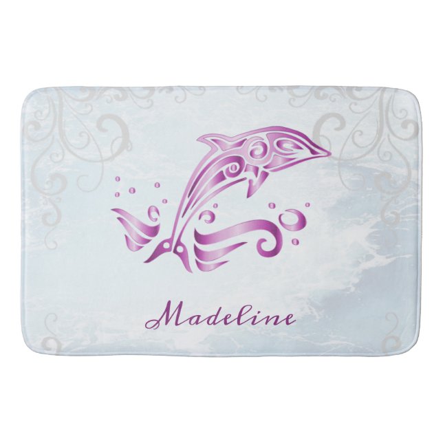 Magenta Dolphin Personalised Bath Mat (Front)
