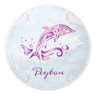 Magenta Dolphin Personalised Ceramic Knob