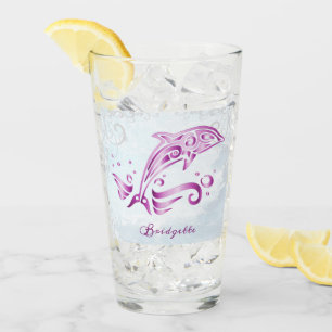 Magenta Dolphin Personalised Glass