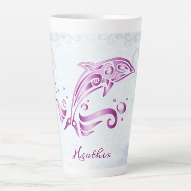 Magenta Dolphin Personalised Latte Mug (Front)