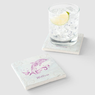 Magenta Dolphin Personalised Stone Coaster