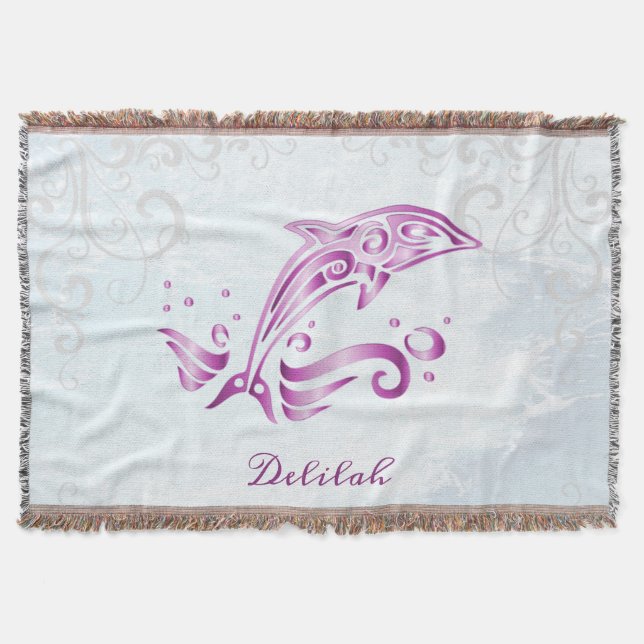 Magenta Dolphin Personalised Throw Blanket (Front)