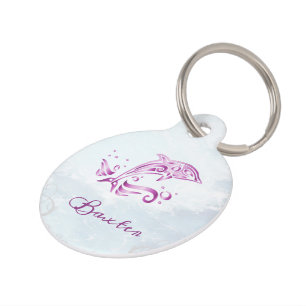 Magenta Dolphin Round Pet Tag