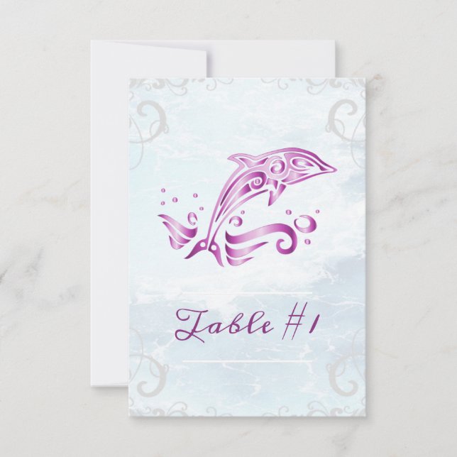 Magenta Dolphin Wedding Table Card (Front)
