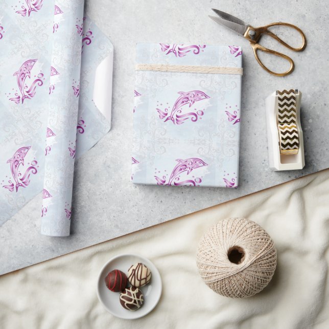 Magenta Dolphin Wedding Wrapping Paper (Crafts)