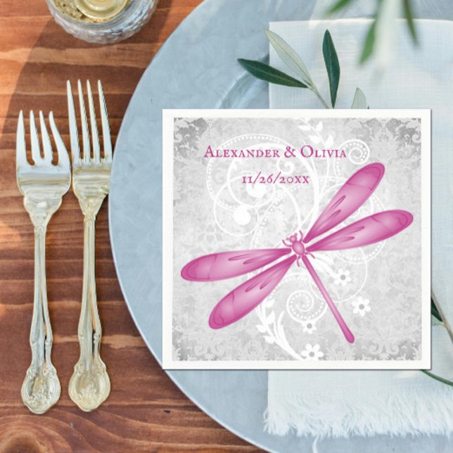Magenta Dragonfly Bridal Shower Napkin (Magenta Dragonfly Bridal Shower Napkin)