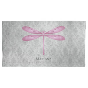 Magenta Dragonfly Damask Pillowcase