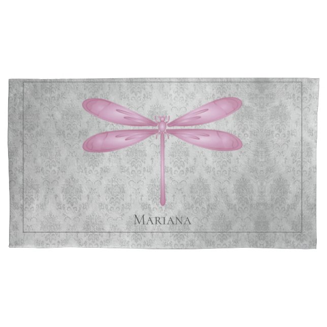 Magenta Dragonfly Damask Pillowcase (Front)