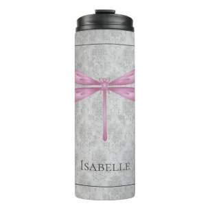Magenta Dragonfly Damask Thermal Tumbler