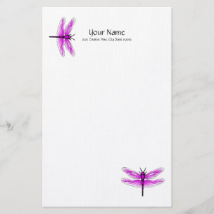 Magenta Dragonfly Linen Stationery