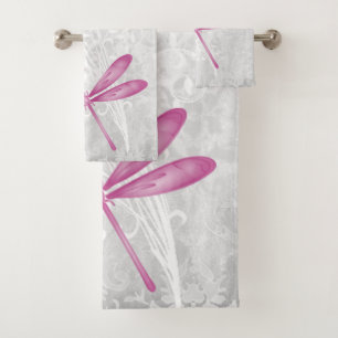Magenta Dragonfly Personalised Bath Towel Set