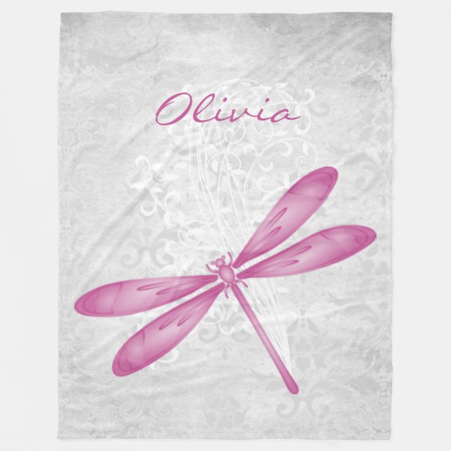 Magenta Dragonfly Personalised Fleece Blanket (Front)