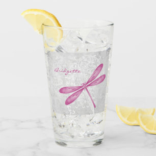 Magenta Dragonfly Personalised Glass Cup