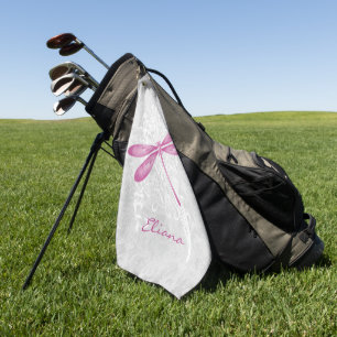 Magenta Dragonfly Personalised Golf Towel