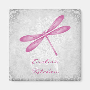Magenta Dragonfly Personalised Magnet