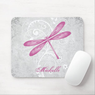 Magenta Dragonfly Personalised Mouse Pad