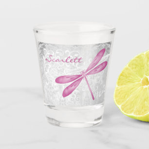Magenta Dragonfly Personalised Shot Glass
