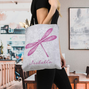 Magenta Dragonfly Personalised Tote Bag