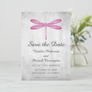 Magenta Dragonfly Save the Date Invite