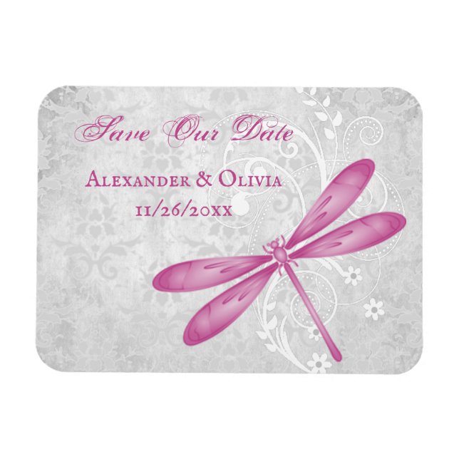 Magenta Dragonfly Save The Date Magnet (Horizontal)