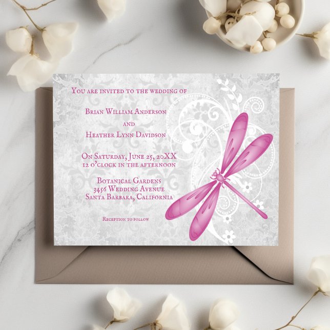 Magenta Dragonfly Wedding Invitation (Magenta Dragonfly Wedding Invitation)