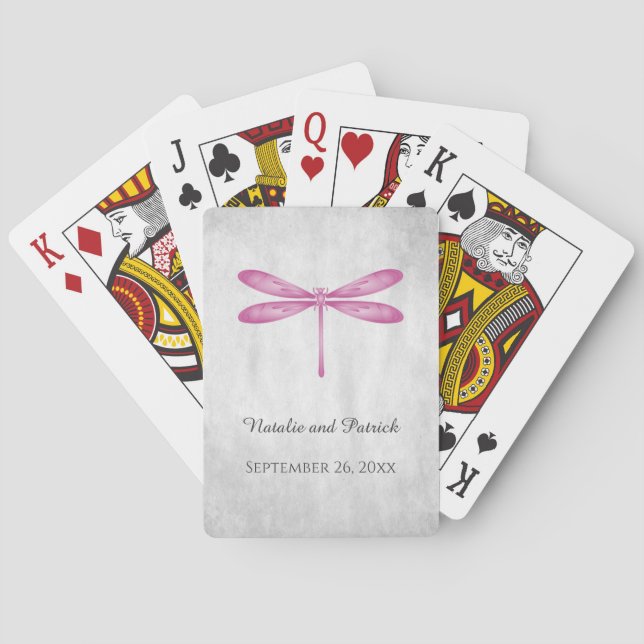 Magenta Dragonfly Wedding Playing Cards (Back)