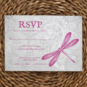 Magenta Dragonfly Wedding RSVP Card