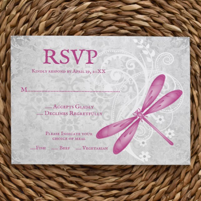 Magenta Dragonfly Wedding RSVP Card (Magenta Dragonfly Wedding RSVP Card)