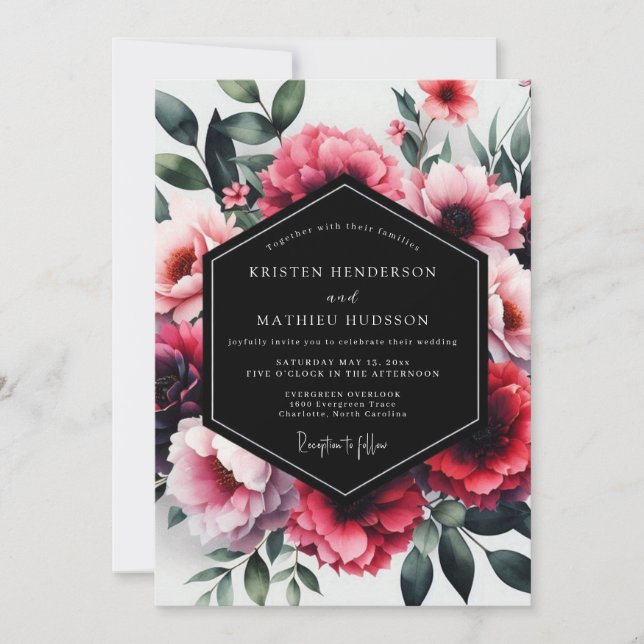 Magenta Dramatic Botanical Wedding Invitation (Front)