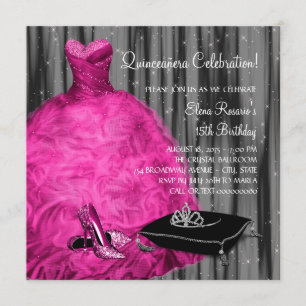 Magenta Dress High Heel Shoes Princess Quinceanera Invitation