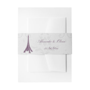 Magenta Eiffel Tower Damask Wedding Invitation Belly Band
