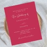 Magenta elegant script budget wedding invitation<br><div class="desc">Magenta coloured background.  Personalise and add your names and the details. White text. 
Back: magenta background.</div>