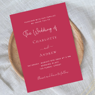 Magenta elegant script luxury wedding invitation