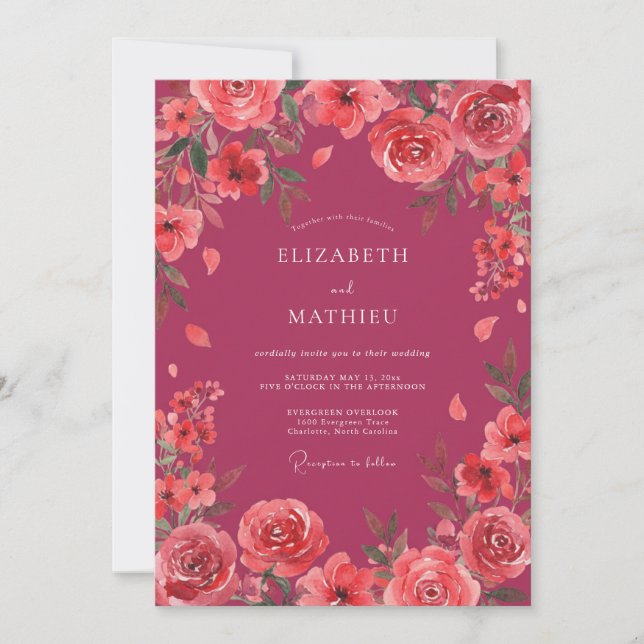 Magenta Enchanting Spring Wedding Invitation (Front)