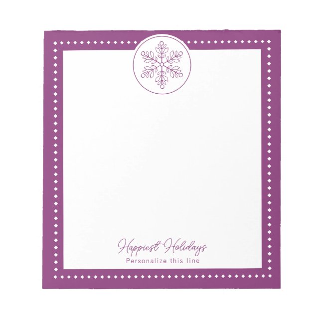 Magenta Fancy Snowflake Personalised Holiday Notepad (Front)