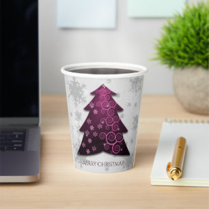 Magenta Festive Christmas Tree Paper Cup