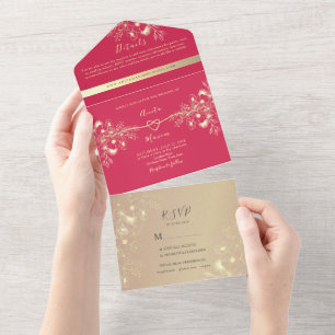 Magenta Floral All-in-One Wedding Invite