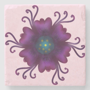 Magenta Floral Bloom Modern Botanical Flower Stone Coaster