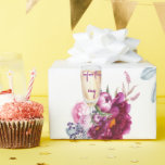 Magenta Floral Champagne Before the Ring Wedding  Wrapping Paper<br><div class="desc">Wedding or Bridal Shower wrapping paper.  Champagne Glass.  Magenta Floral.  Elegant.  "Before the ring"</div>