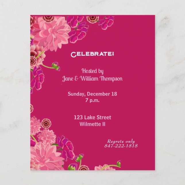 Magenta floral  invitation flyer (Front)