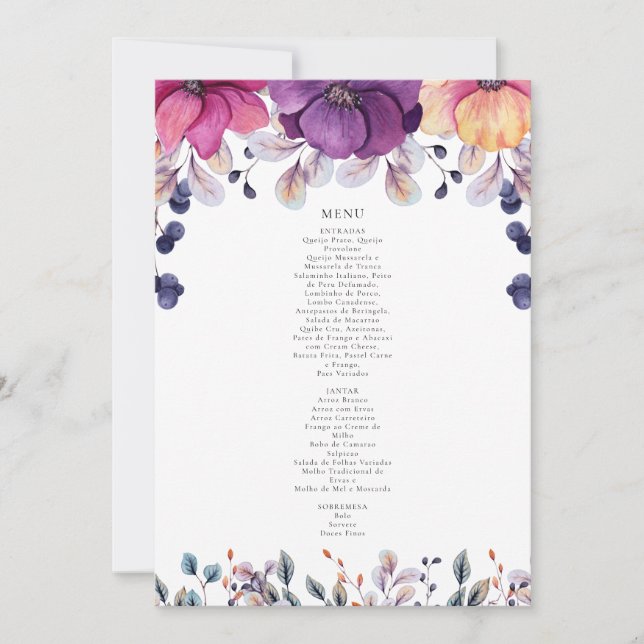 Magenta Floral Menu Invitation (Front)