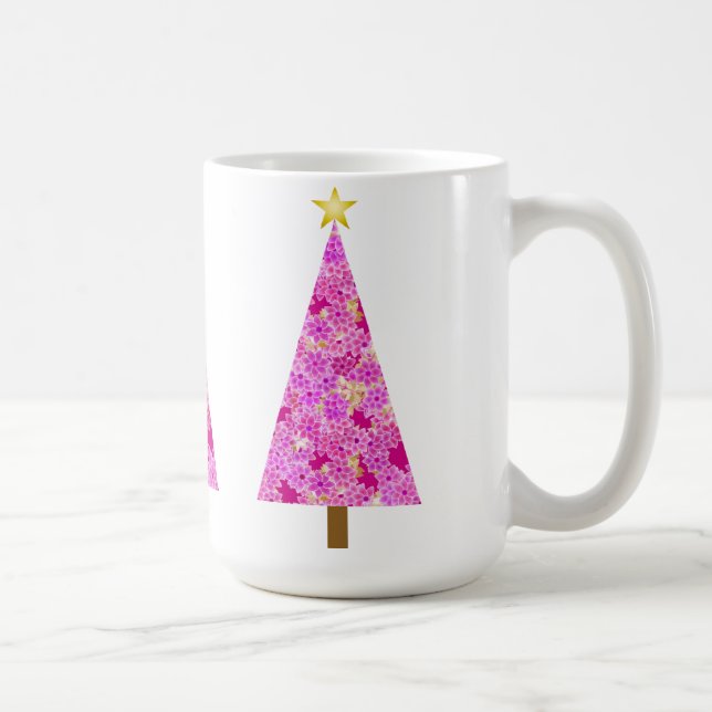 Magenta floral modern Christmas tree Coffee Mug (Right)