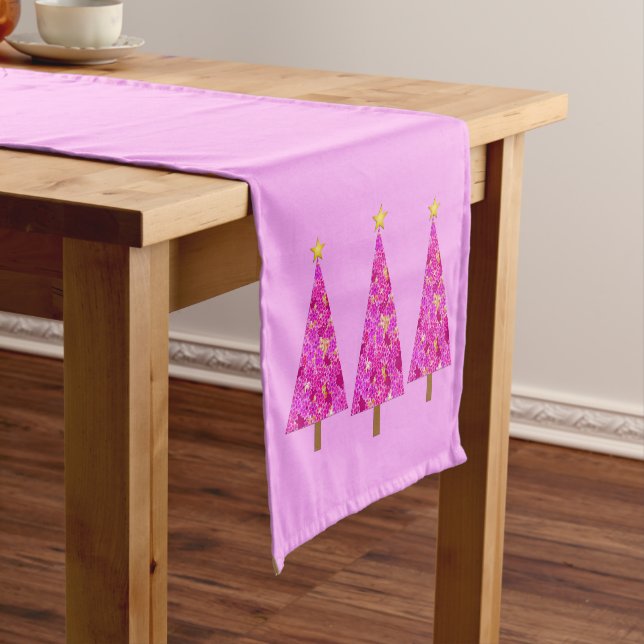 Magenta Floral Modern Christmas Tree Short Table Runner (In Situ)