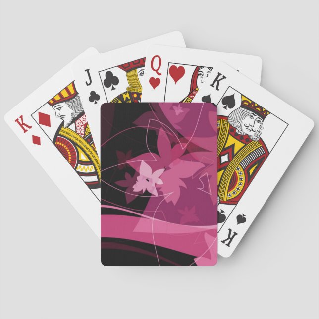 Magenta Floral Pattern Playing Cards (Back)
