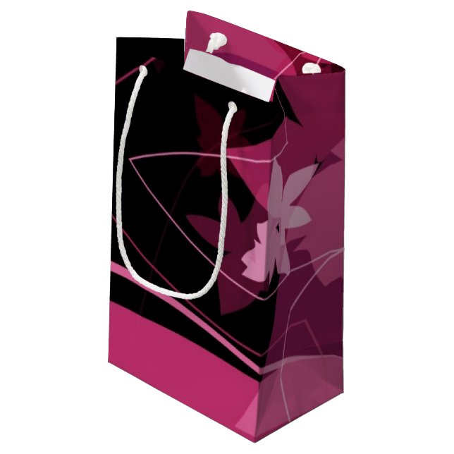 Magenta Floral Pattern Small Gift Bag (Back Angled)