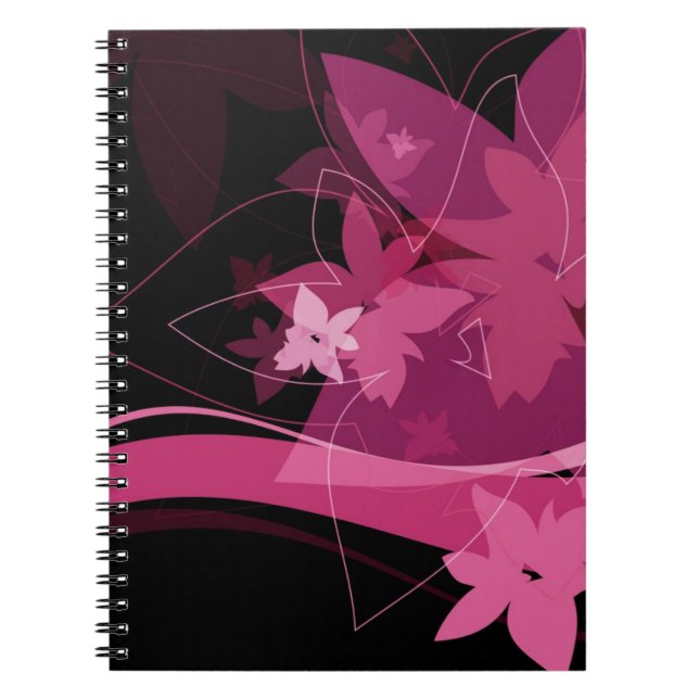 Magenta Floral Pattern Spiral Notebook (Front)